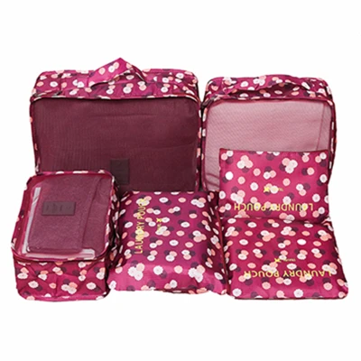 Wine Red Flower Mihawk 6 шт./компл. Портативный дорожные сумки большой Ёмкость упаковка одежда CUBE для сортировки нижнего белья Органайзер Чемодан для вспомогательного оборудования - Цвет: Wine Red Flower