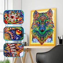 

YIKELA 5D Special Shape Diamond Embroidery Wolf Diamond Painting Animal Mosaic Pattern Rhinestones Needle Arts Gift 40x50cm
