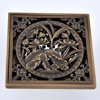 

Antique Brass Tile Insert Square Floor Waste Grates Bathroom Shower Drain lhr080