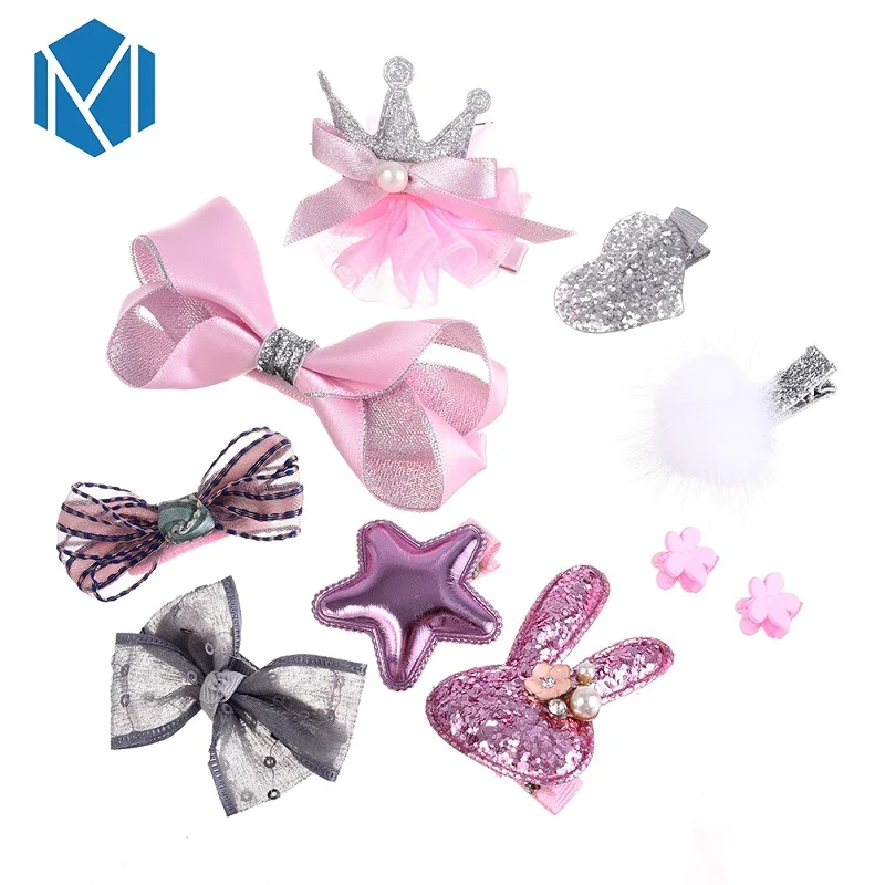 

M MISM 1 Set=10Pcs Cute Girls Princess Bowknot Star Barrettes Hair Clips Hair Band for Kids Headwear Sets Children Accessories