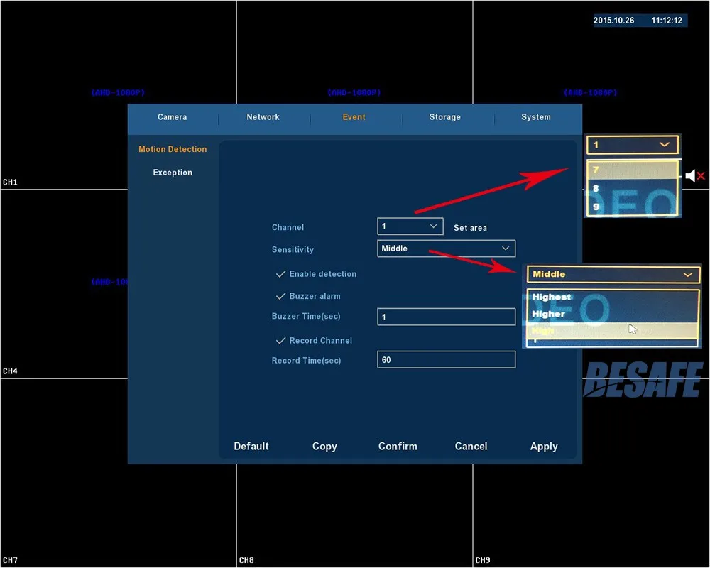 DVR menu-motion detection