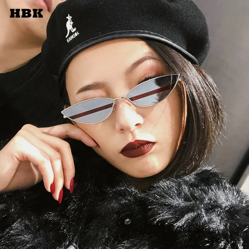 

HBK Sexy Luxury New Small Cat Eye Two Tone Sunglasses For Female Women Metal Frame Men Top Eyewear Brand Designer Fashion 2018