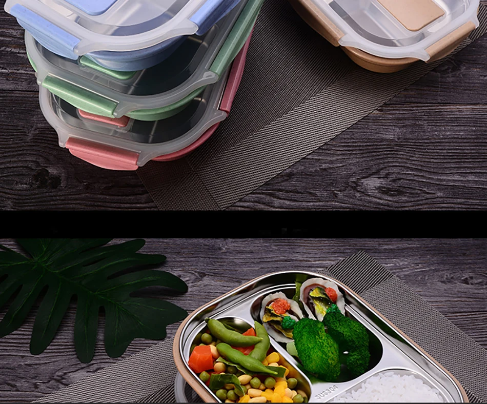 ONEUP stainless steel Lunch box Eco-friendly Wheat Straw Food container with cutlery Bento Box With Compartments Microwavable 5