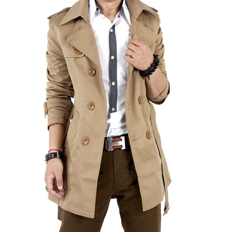 British gentleman style trench coat men casual cottton khaki/black