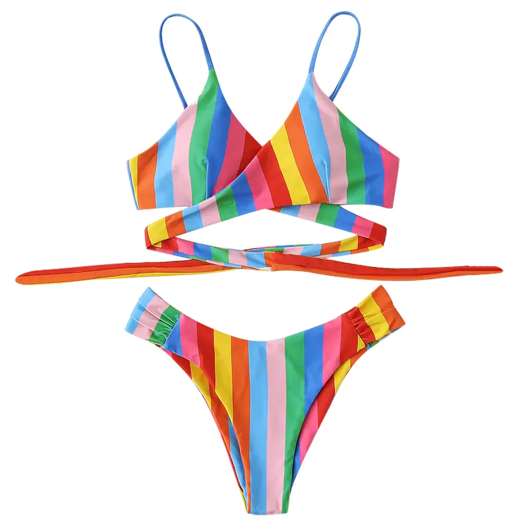 

MUQGEW Fashion Cool Bikini Set Rainbow Print Padded Swimwear Bathing women's swimsuits Beachwear 2019 mujer