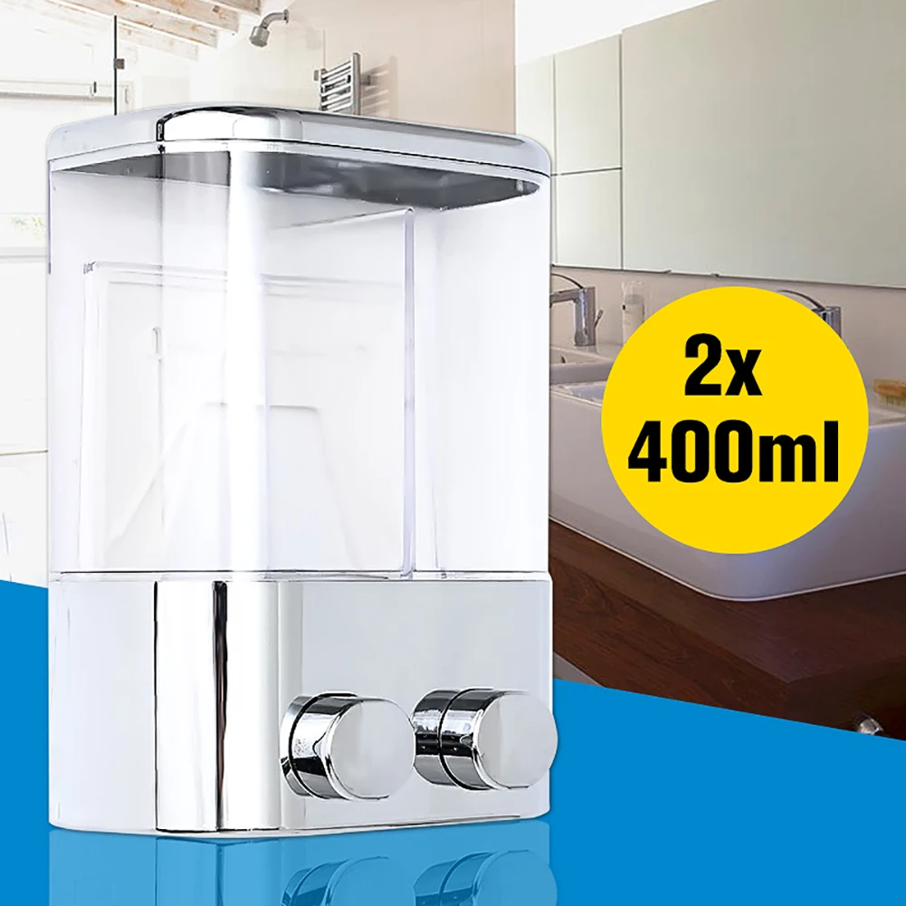 Double 400ml Bathroom Wall Mount Shampoo Shower Gel Dispenser Liquid Soap Bottle Set