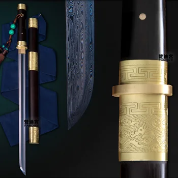 

High quality Handmade Folded Steel Short Chinese sword Tang Dynasty knife Very Sharp Copper clad fittings Full Tang