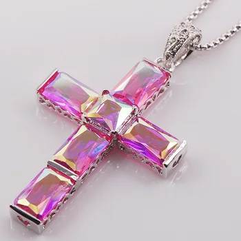 

Cross Rainbow Crystal Zircon 925 Sterling Silver Fashion Jewelry Pendant TE429