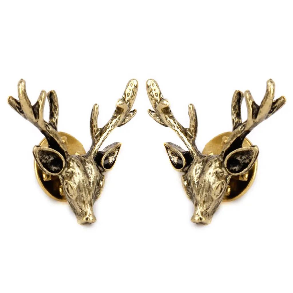 

1 Pair of Antique Bronze Alloy Shirt Collar Clips Tips Gift Reindeer Shape