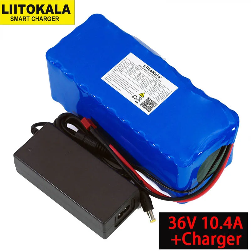 

Liitokala 36V 10400mAh 18650 Lithium Battery 10.4ah Motorcycle Electric Car Bicycle Scooter batteries with BMS+ 2A Charger