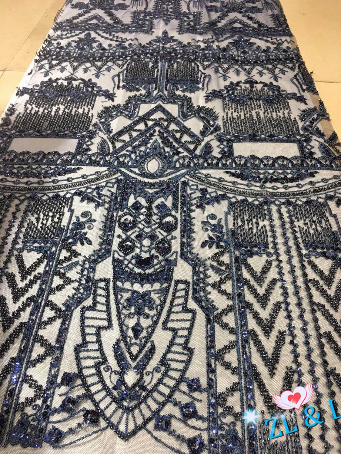 

High-grade beaded tube embroidered large pattern mesh sequins 5 yards African Nigeria lace French tulle wedding dress skirt