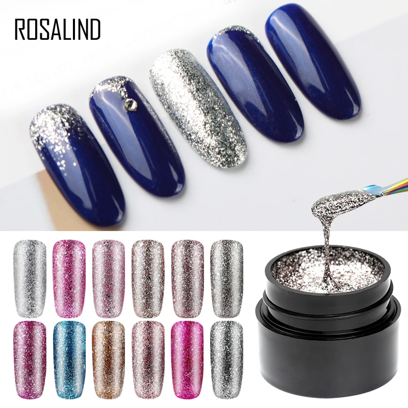  ROSALIND Gel Polish Set For Manicure Shiny Platinum Nails Art Poly Gel Lak UV Colors Top Base Coat 