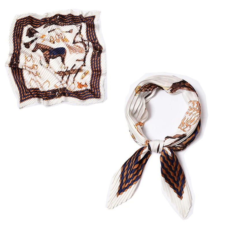 

2019 NEW High Quality Fashion pleated women's neck scarf Horse chain pattern printed foulard hair scarfs for women kerchief