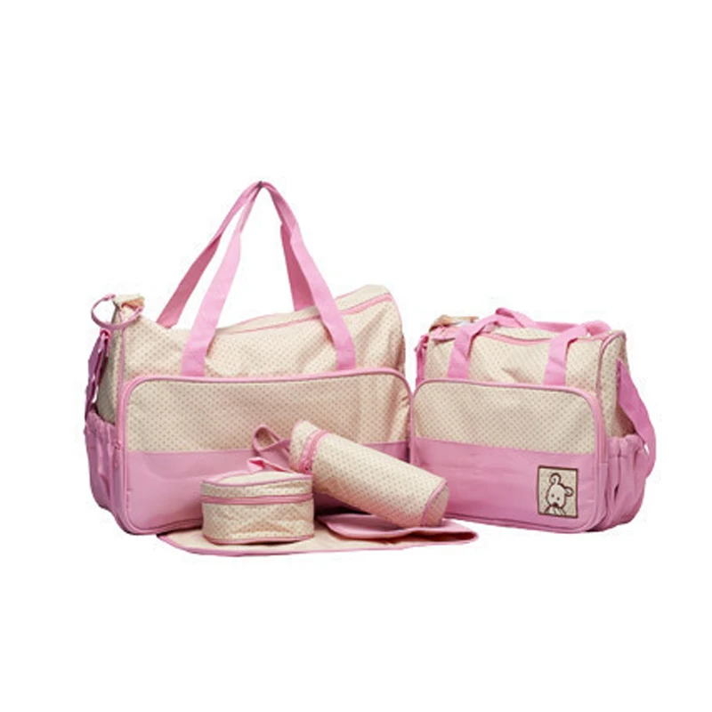 5 PC Multifunction Large Capacity Mummy Diaper Bag Bottle Holder Insulation Thermal Bag For Baby Care Nappy Mommy Handbag BB6003 (3)