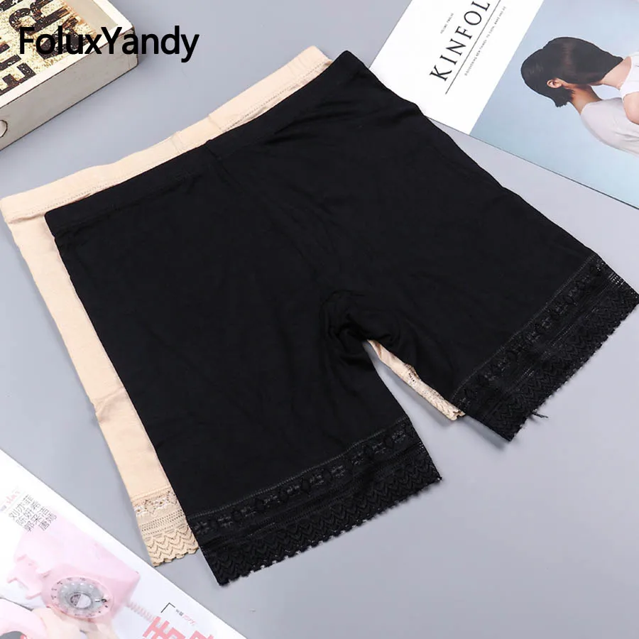 

Women Skinny Safety Shorts Pants Plus Size 3XL Casual Breathable Underwear High Waist Lace Safety Shorts Black Khaki DDHP01-02