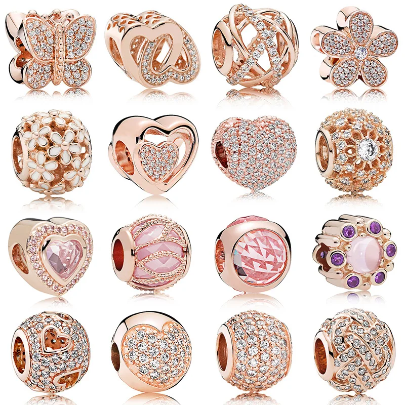 

Real 925 Sterling Silver Bead Rose Gold Pendant Stopper Dangle Charm Fit Original Pandora Clip Bracelet Bangle Gift DIY Jewelry