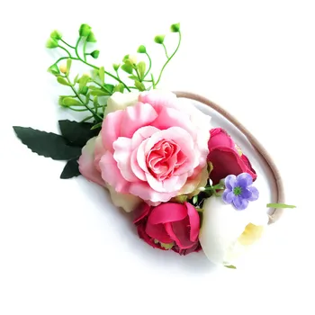 

2019 Bohemian Rose Leaf Flower Nylon Baby Elastic Headband Summer Photography Hair Accessories Headwear For Girl