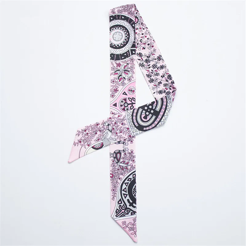 Дизайн сумки ленты небольшой цветочный принт женский шелковый шарф модный бренд головной платок длинные узкие шарфы для сумки