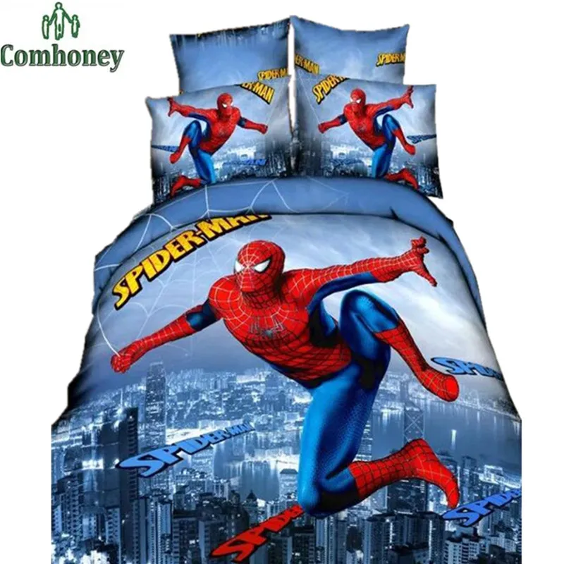 Children Bedding Sets Cartoon Spiderman 3d Hero 4pcs Anime Bed
