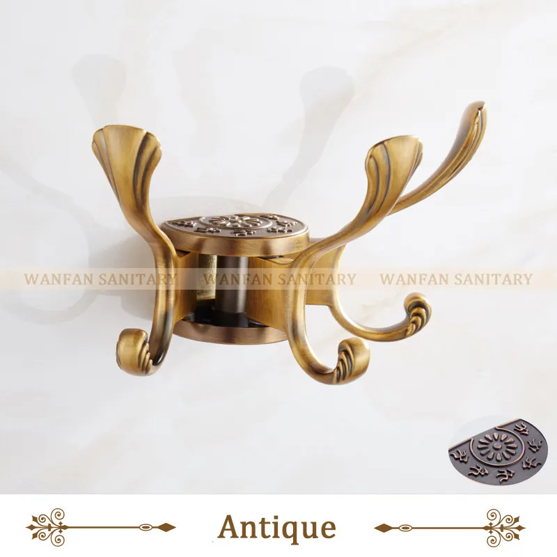 Antique Крючки для халатов 3 крючка для поворотных регулируемых роскошных резьбы настенное хромированное крепление Золотая ванная комната Детская футболка с рисунком сумка вешалка 235 H - Цвет: Antique