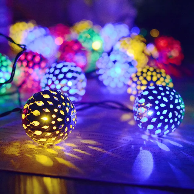 Us 15 99 Soco 10 20leds Solar Led String Lights Moroccan Ball For Wedding Christmas Xmas Fairy Holiday Home With Projection Light Effect In Lighting