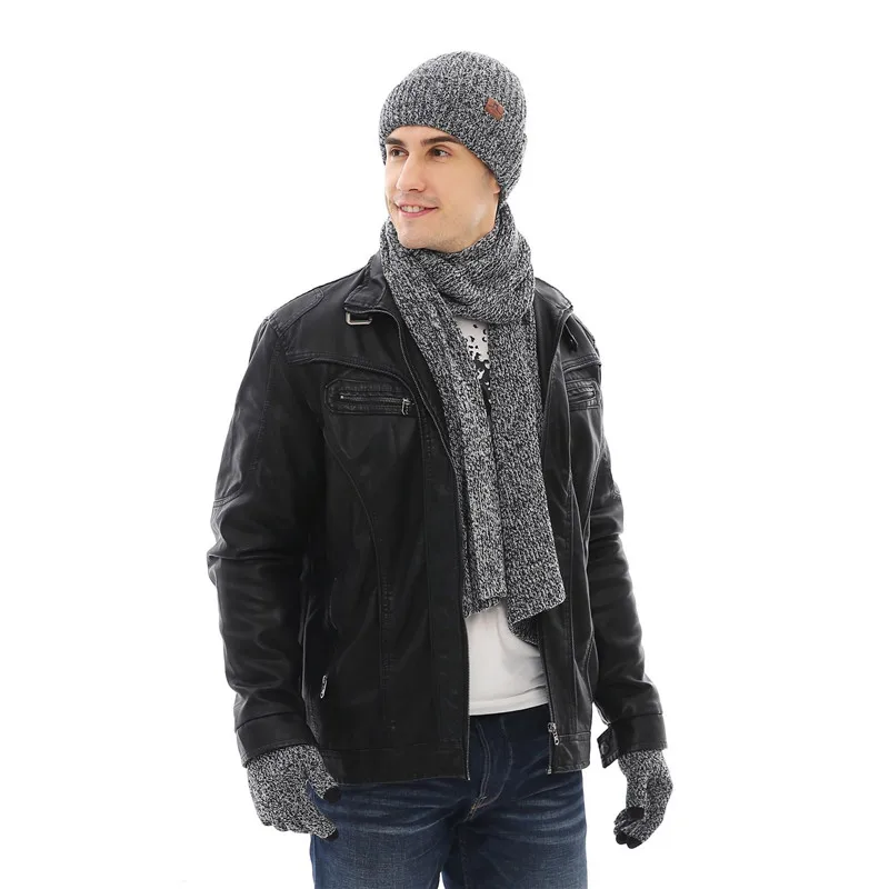 LaMaxPa New Fashion Solid Thicken Man Scarf, Hat & Glove Sets 3Pcs Striped Knitted Winter Warm Beanis Wrap