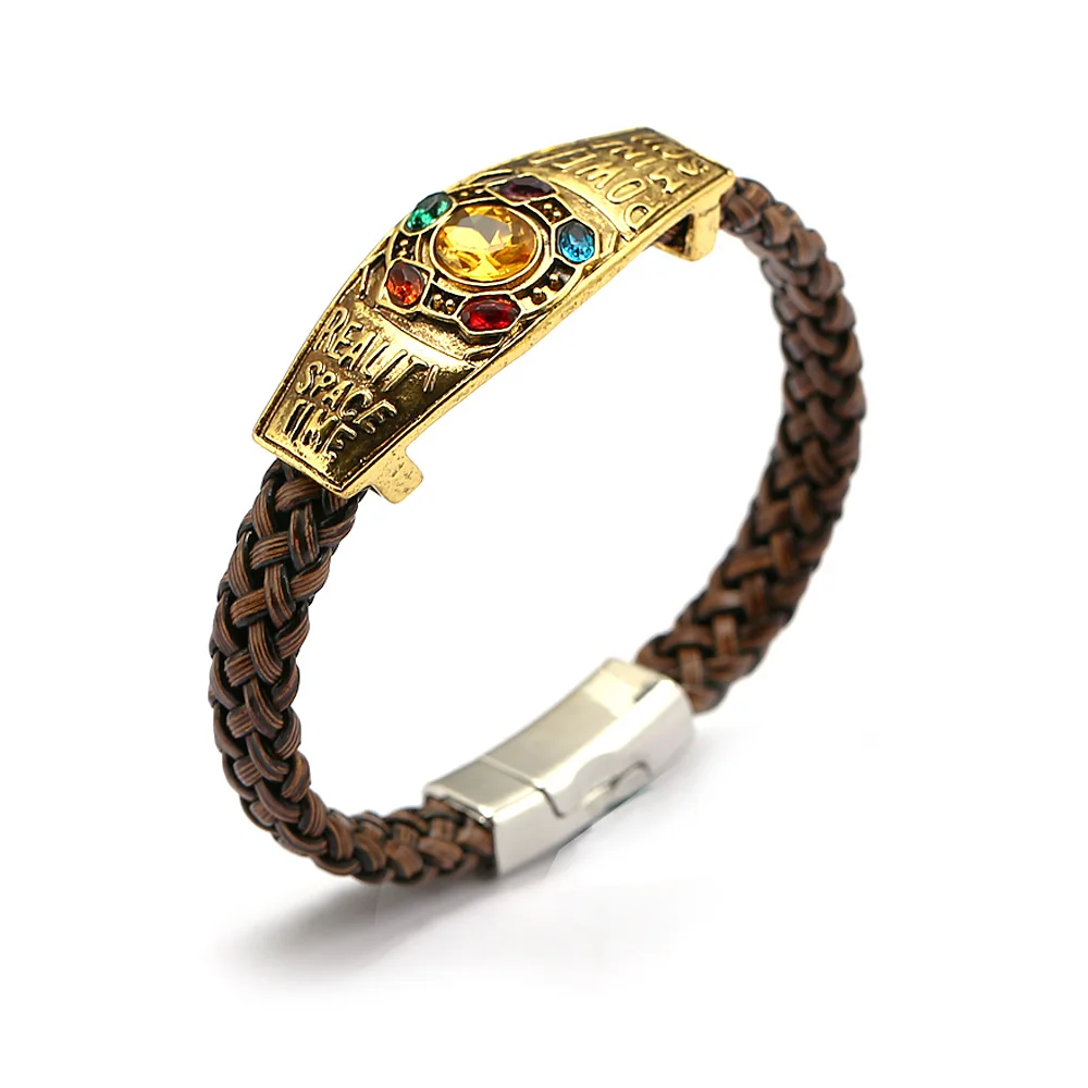 

Fashion Movie Bracelet Leather Bracelets Crystal Stone Avengers 3 Thanos Infinity Glove Gauntlet Man Vintage Bracelets & Bangles