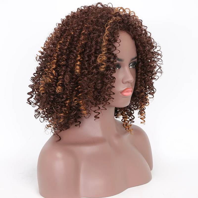 Feibin африканские парики для женщин черный коричневый кудрявый Омбре Блонд натуральный черный синтетический афро парики 12-14 дюймов