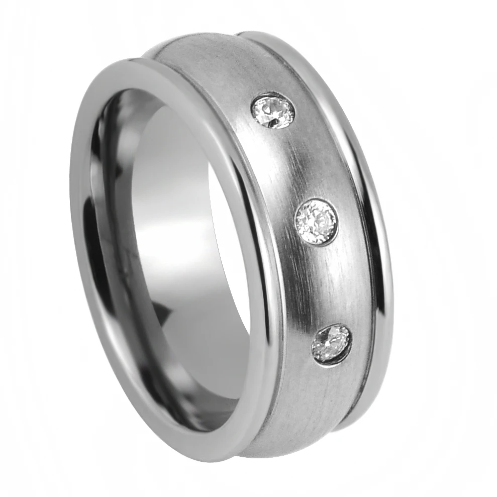 

CZ Stone Titanium Brushed Ring Fashion Jewelry