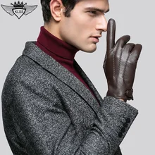 KLSS Brand Genuine Leather Men Sheepskin Gloves Winter Thicken Plus Velvet Touchscreen Locomotive Driving Goatskin Glove 2088