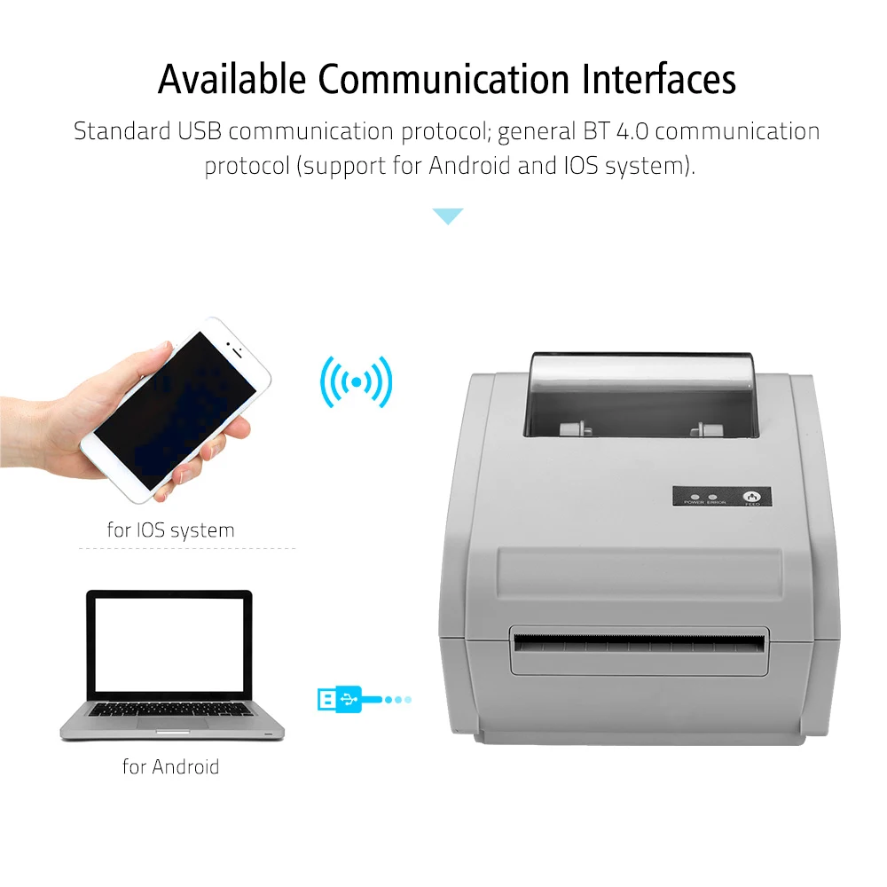 

9210U Label Printer USB BT Communication Interface Multifunction Desktop 110mm Thermal Paper Printer Barcode Label Maker