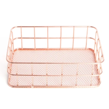 

NEW Brief Gold Metal Basket Desk Storage Box Holder Jewelry Cosmetic Stationery Desk Organizer Cosmetic Stationery Organizer