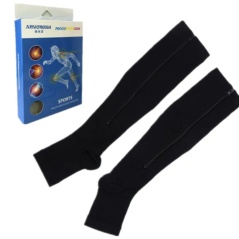 ANYONGZU эластичные нейлоновые медицинские женские Компрессионные носки, умный дизайн на молнии, с открытым носком, подтягивающие голень, формирующие давление носки, подарочная коробка