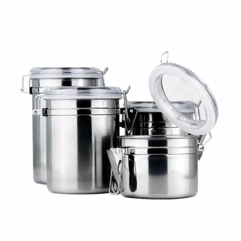 Image 1pc Stainless Steel Coffee Tea Sugar Seal Pot Metal Dry Food Canister Kitchen Container Boxes Premium Storage Jar #45