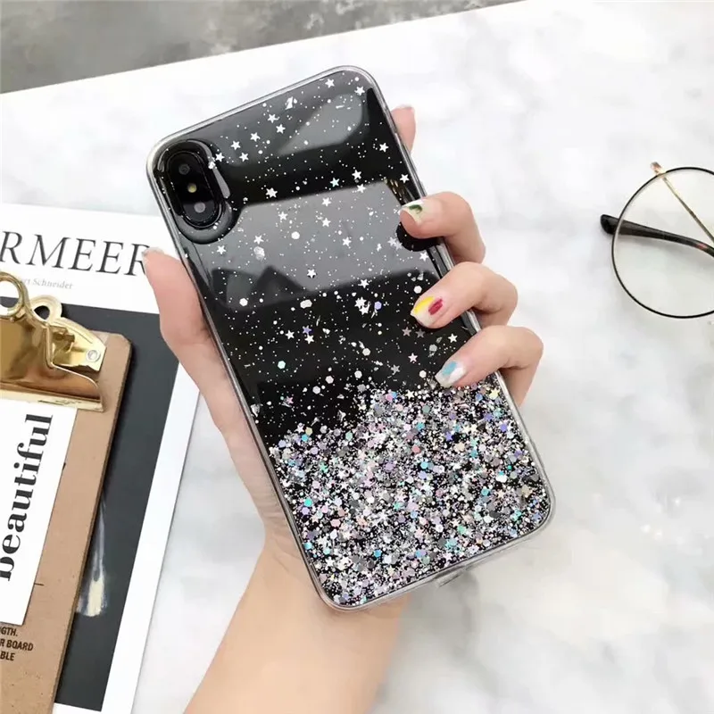 

JAMULAR Bling Glitter Quicksand Phone Case For iPhone X XS MAX XR 7 8 6 6s Plus Shinning Soft Clear Back Cover For iPhone 6 Capa