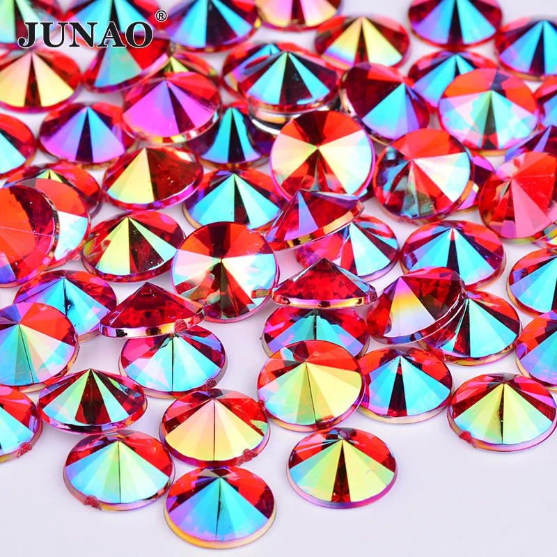 

JUNAO 4 5 6 10 mm Red AB Crystal Rhinestones Flatback Acrylic Gems Decoration Crystal Stones Round Rivoli Strass for DIY Crafts