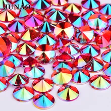 JUNAO – Strass en cristal AB rouge 4 5 6 10mm, pierres rondes Rivoli à dos plat en acrylique pour décoration, gemmes en cristal pour grammes