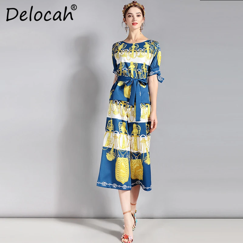 Costumes Élégant Printemps pièces Deux Designer Femmes Été Ceinture De Piste Supérieure Imprimé Pantalon Jeu Ensemble Qualité Fashion Top Multi Delocah pPqw0q