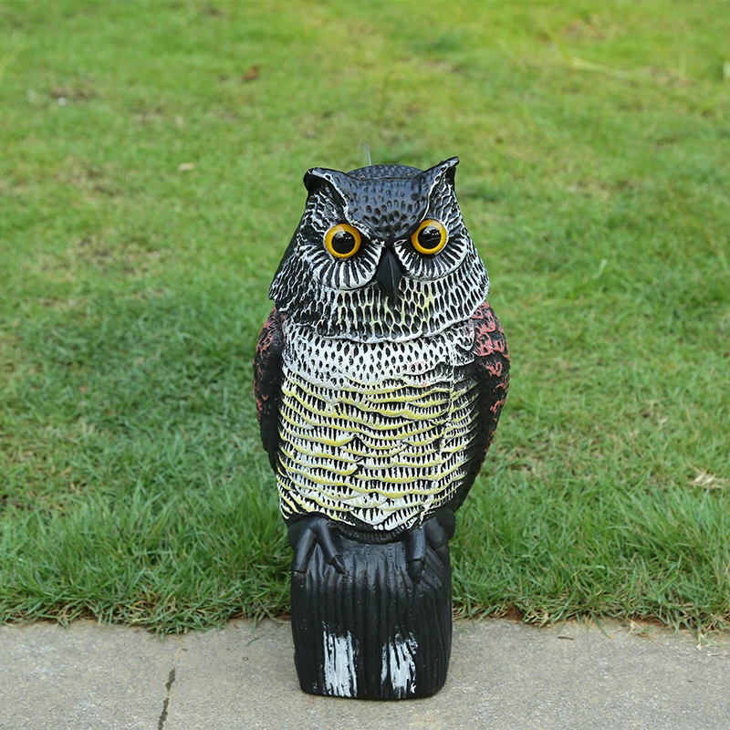 Owl Decoy Bird Rodent Deter Scarer Pest Control Garden Scarecrow Rotate Head