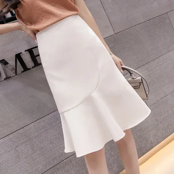 

Fishtail Skirt Half-body Skirt Female Spring Summer Lotus Leaf Side Fashion Mid-long Bag Buttocks High Waist A-shaped Skirts