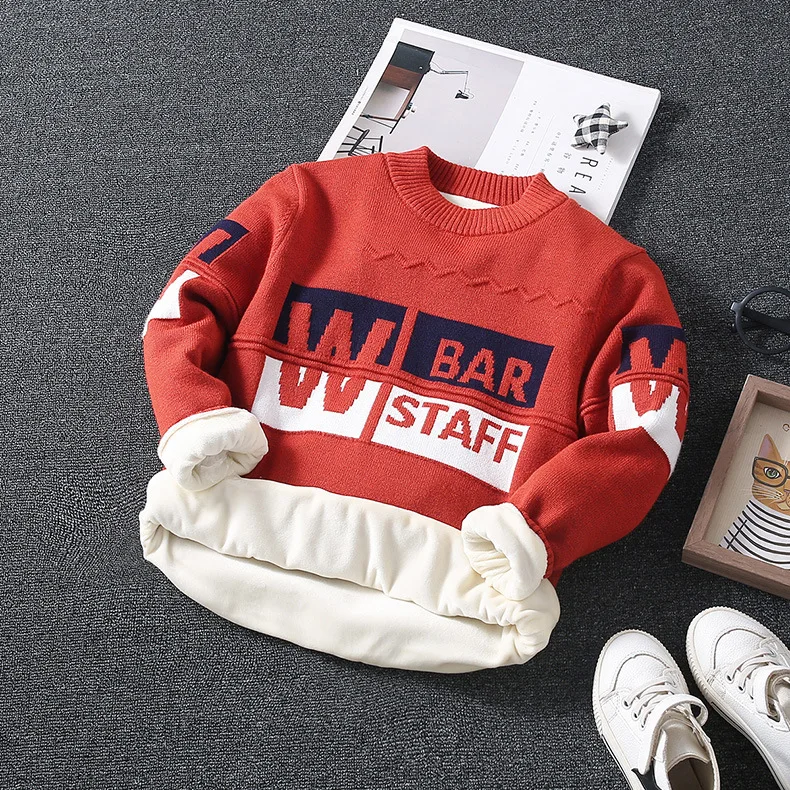 Children's Clothing Big Boys Sweater Cardigan Kids Knit Jacket for Big Children 6-16Yrs Winter Clothes Plus Velvet Sweater CL033