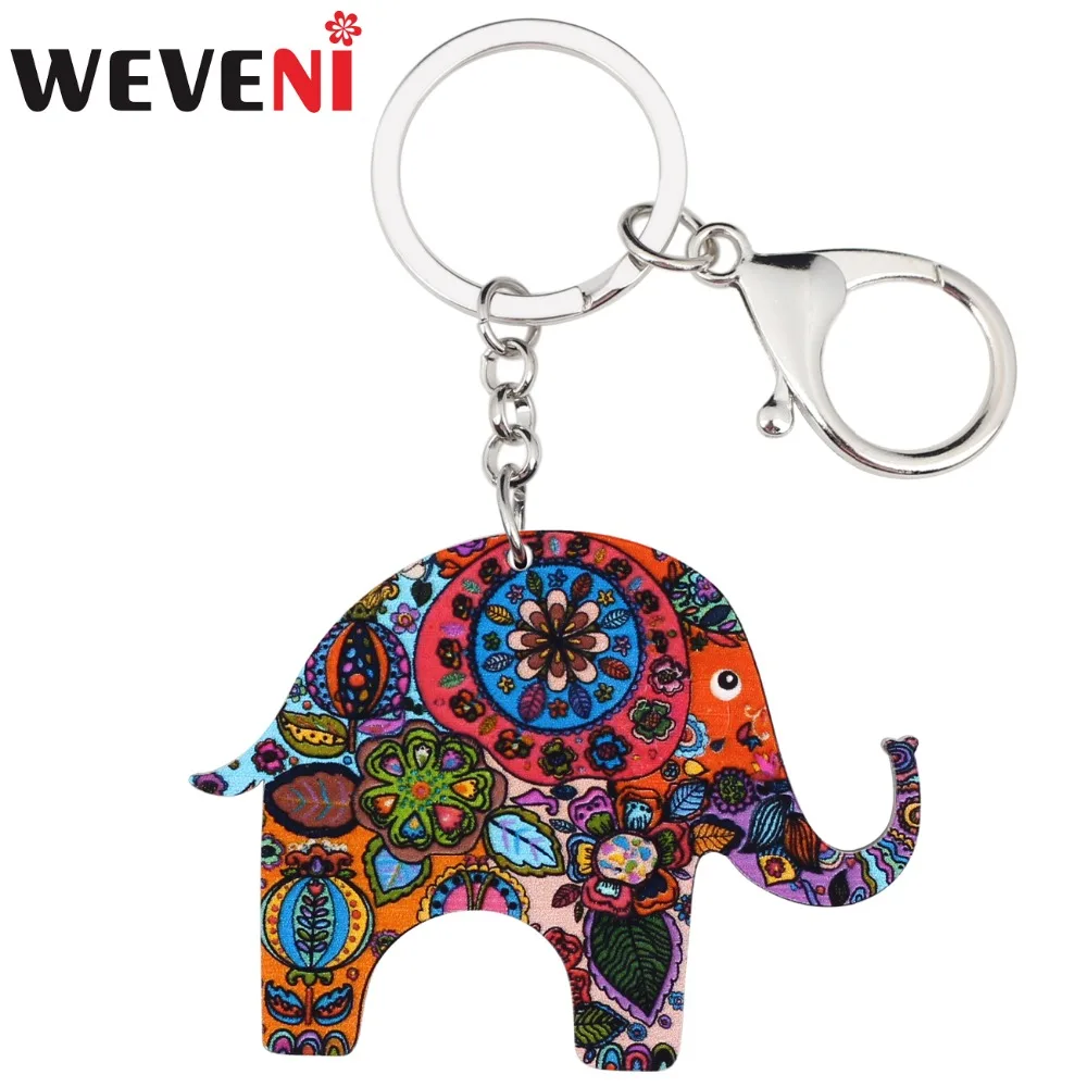 WEVENI Acrylic Jungle Elephant Jewelry Key Chains Keyrings For Women