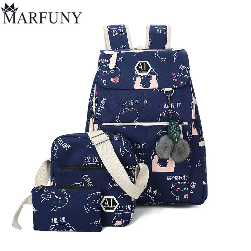 Schoolbag For Teenager Girls 2018 Printing Canvas School Bags 3 Pcs/Set Backpack Children Travel Bags Student Pink Book Bag Cute Schoolbag For Teenager Girls 2018 Printing Canvas School Bags 3 Pcs/Set Backpack Children Travel Bags Student Pink Book Bag Cute