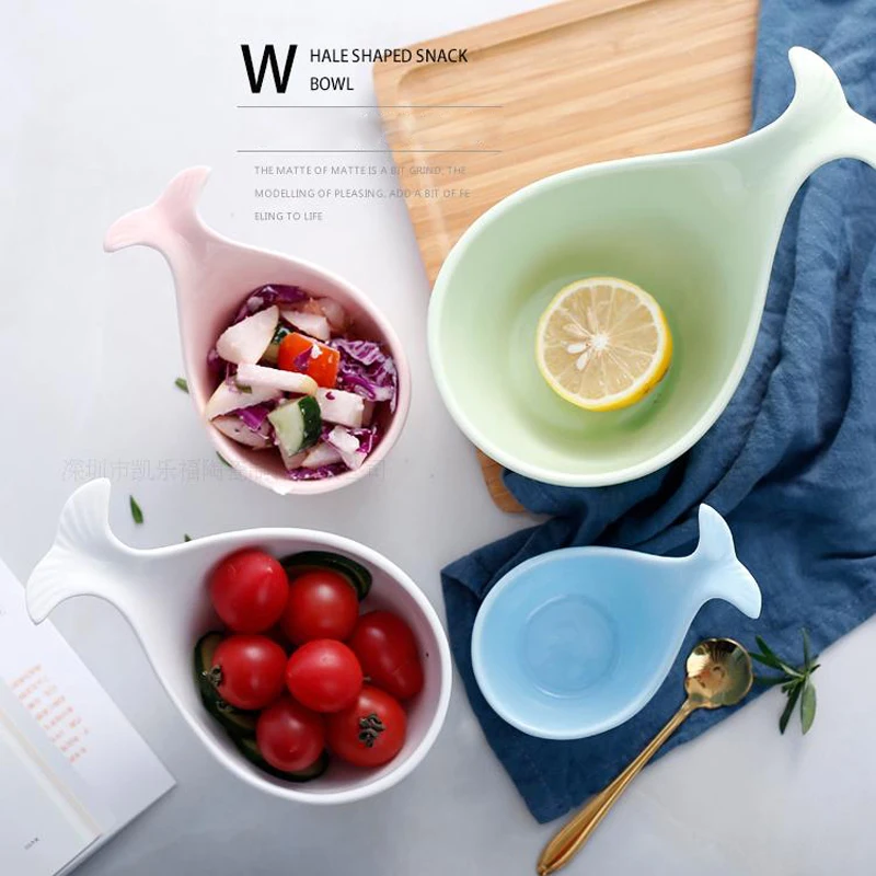 

Creative Cute Grilled Bowl Whale Shape Ceramic Children Rice Bowl Dessert Fruit Snack Dish Breakfast Household Tableware