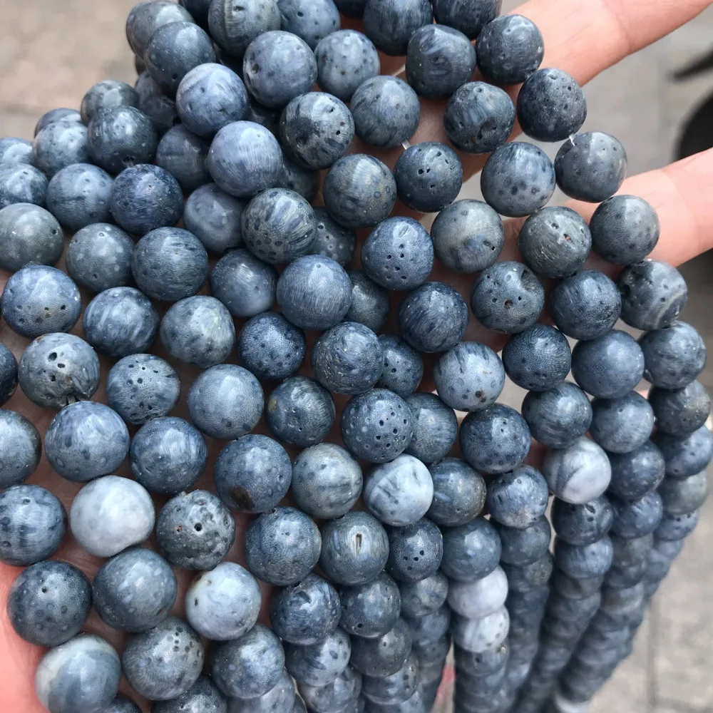 Круглые синие Бусины из кораллового камня бусы с натуральными драгоценными камнями DIY свободные бусины для изготовления ювелирных изделий strand 1" оптом
