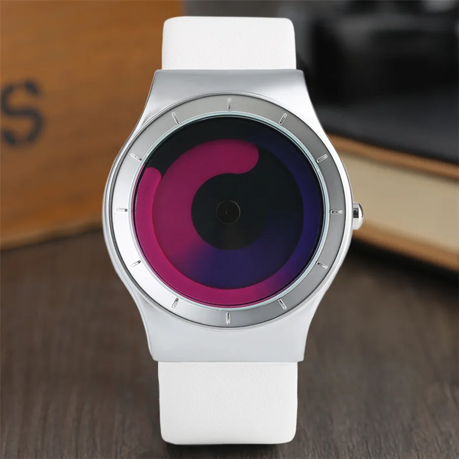 Fashion Mens Watch Leather Analog Quartz Sport Wristwatch Creative Cool Blue Ocean Steel Clock Relogio Masculino Spiral Turntable Swirl Hour Clock Female (64)