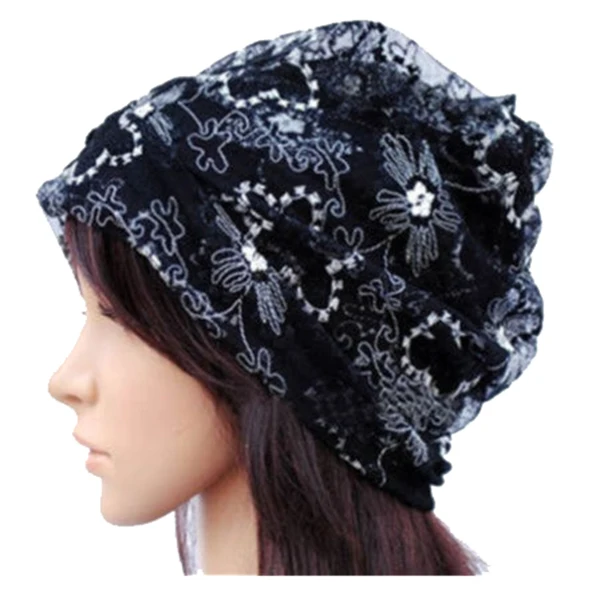 Women Lady Winter Bandana Beanie Turban Head Wrap Band Lace Hat Warm