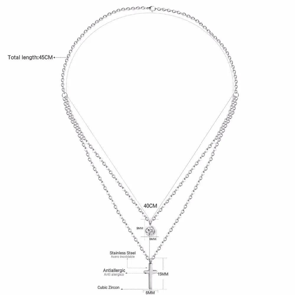 Luxukissids Горячие CZ Двойной чокер ожерелье 316L нержавеющая сталь цепь подвески ожерелья набор для мужчин женщин крест кулон ювелирные изделия
