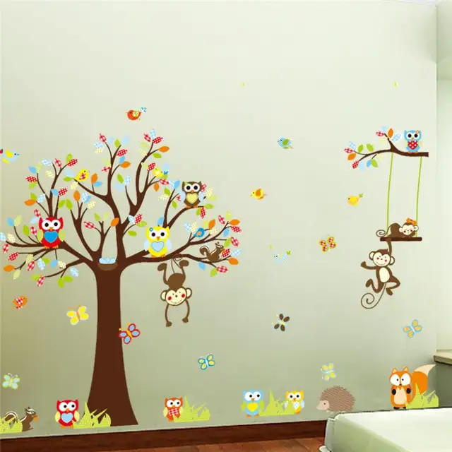 Hot Ings Monkey Wall Stickers For Kids Rooms Zooyoo1212 Baby Hot Ings Monkey Wall Stickers For Kids Rooms Zooyoo1212 Baby Room Home Decorations Cartoon Tree