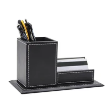 Именной держатель для карт, офисные принадлежности, кожаный квадратный держатель для ручек, подставки для карандашей, коробка для стола, канцелярские принадлежности, органайзер для офиса, коричневые ручки, горшки